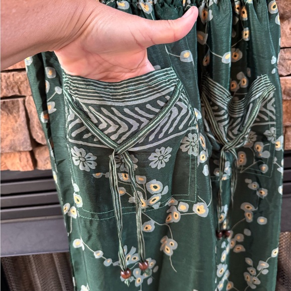 Silk Blend Emerald Green Floral Joggers pull on wide leg pants made in India - Picture 5 of 8